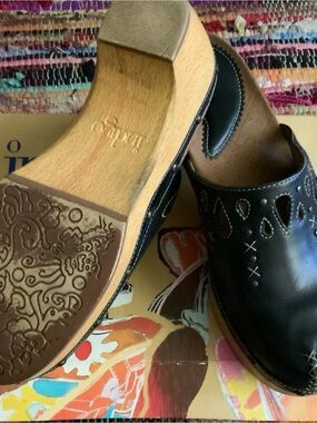 Clarks Black Leather Clogs Mules